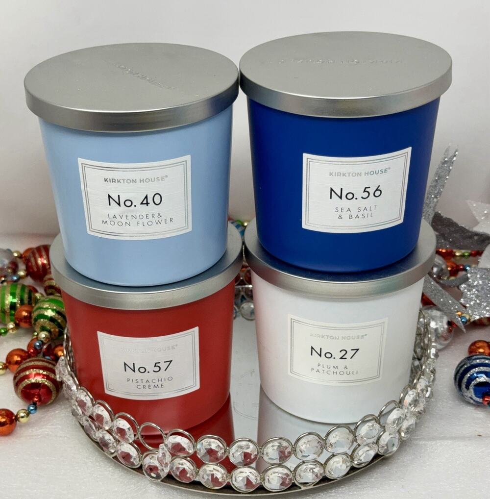 Kirkton House 4 Candle Gift Set Sea Salt Basil Plum Patchouli Pistachio NEW